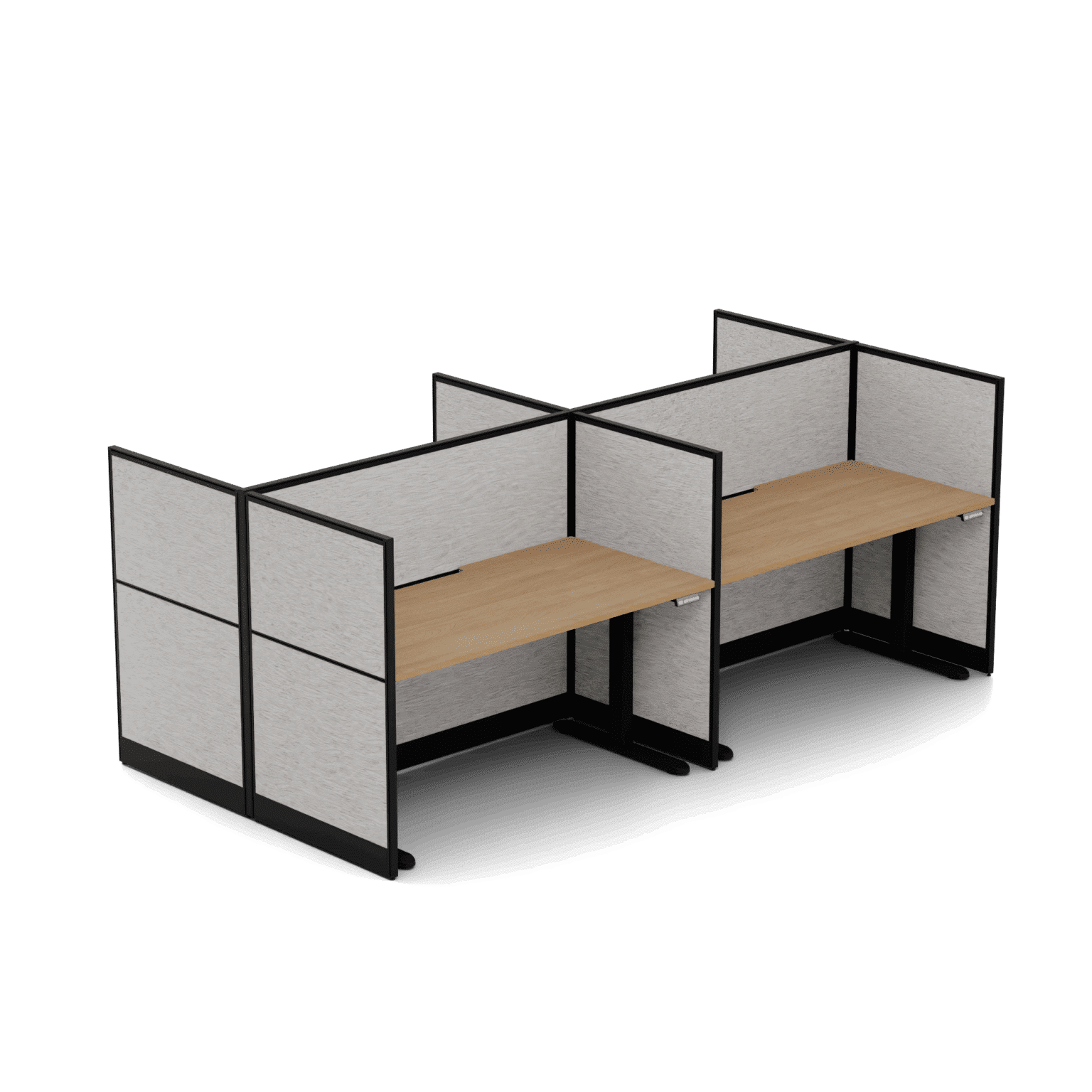 Quiet Height Adjustable 4 Person Double Desk + End Screens