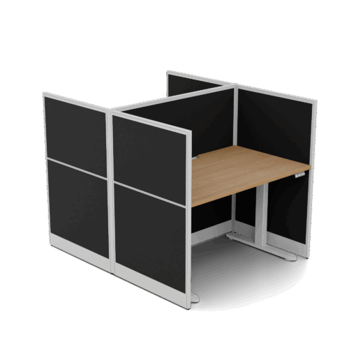 Quiet Height Adjustable 2 Person Double Desk + End Screens