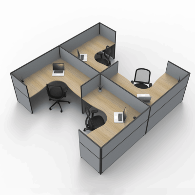 Alto Screen 4 Person H Shape Workstation With End Screen