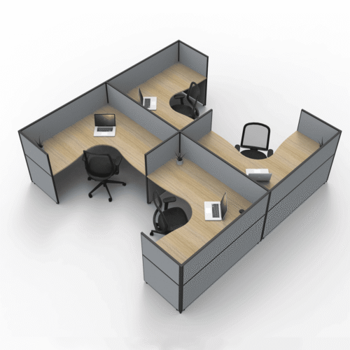 Alto Screen 4 Person H Shape Workstation With End Screen