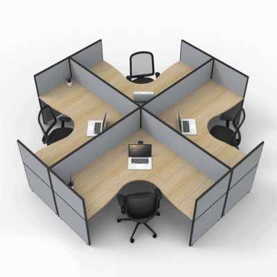 Alto Screen 4 Person X Shape Workstation With End Screen