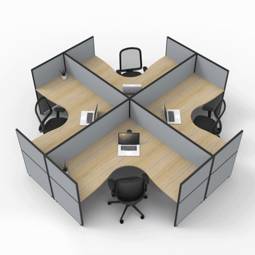 Alto Screen 4 Person X Shape Workstation With End Screen