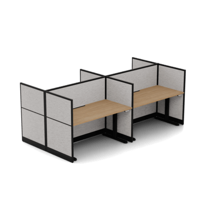 Quiet Height Adjustable 4 Person Double Desk + End Screens