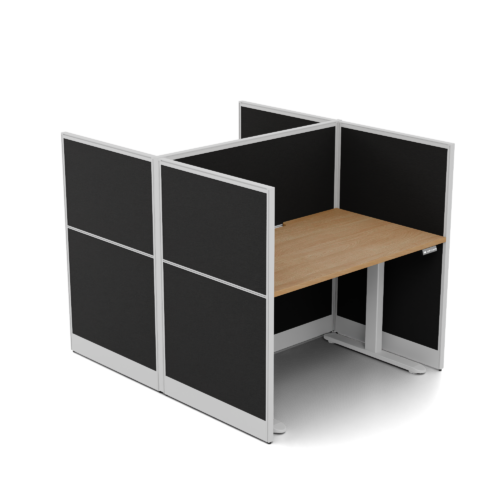 Quiet Height Adjustable 2 Person Double Desk + End Screens