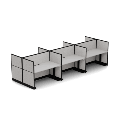 Quiet Height Adjustable 6 Person Double Desk + End Screens