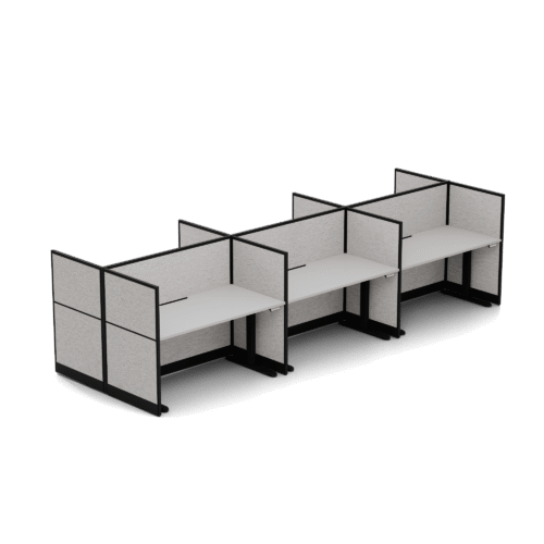Quiet Height Adjustable 6 Person Double Desk + End Screens