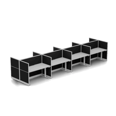 Quiet Height Adjustable 8 Person Double Desk + End Screens