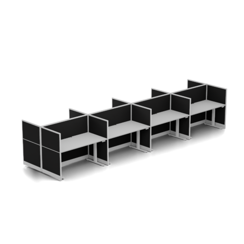 Quiet Height Adjustable 8 Person Double Desk + End Screens