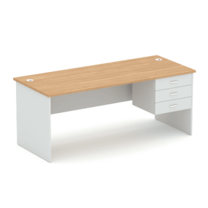 1875 Wonder desk with fixed pedestal. Oak over White