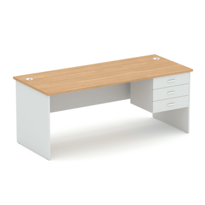 1875 Wonder desk with fixed pedestal. Oak over White