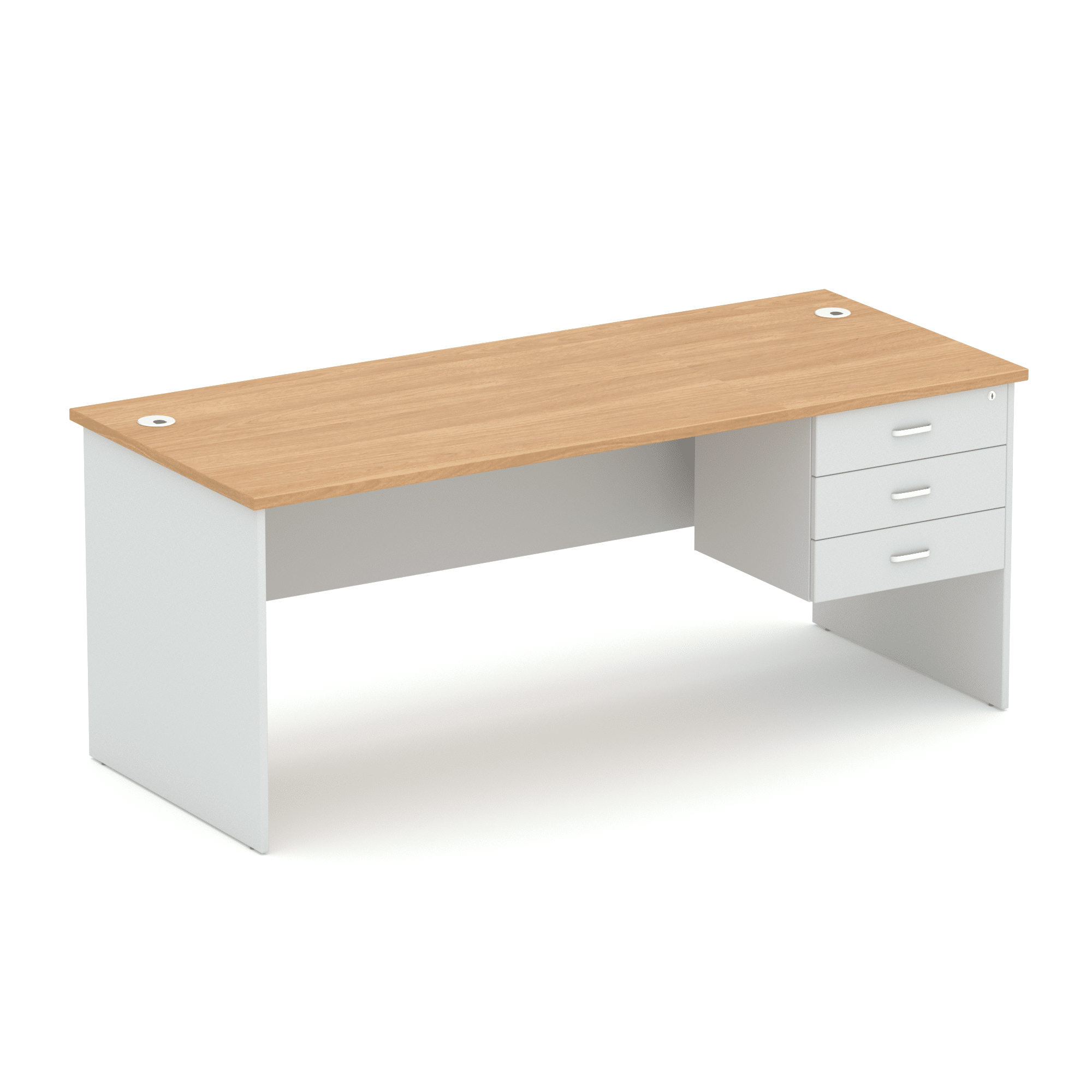 1875 Wonder desk with fixed pedestal. Oak over White