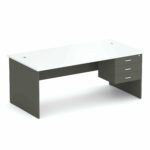 WON 189 Desk with fixed pedestal. White over charcoal