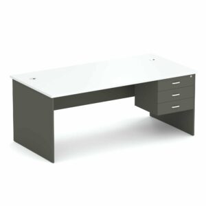 WON 189 Desk with fixed pedestal. White over charcoal