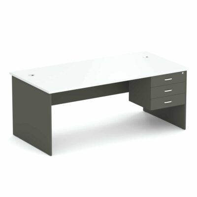WON 189 Desk with fixed pedestal. White over charcoal