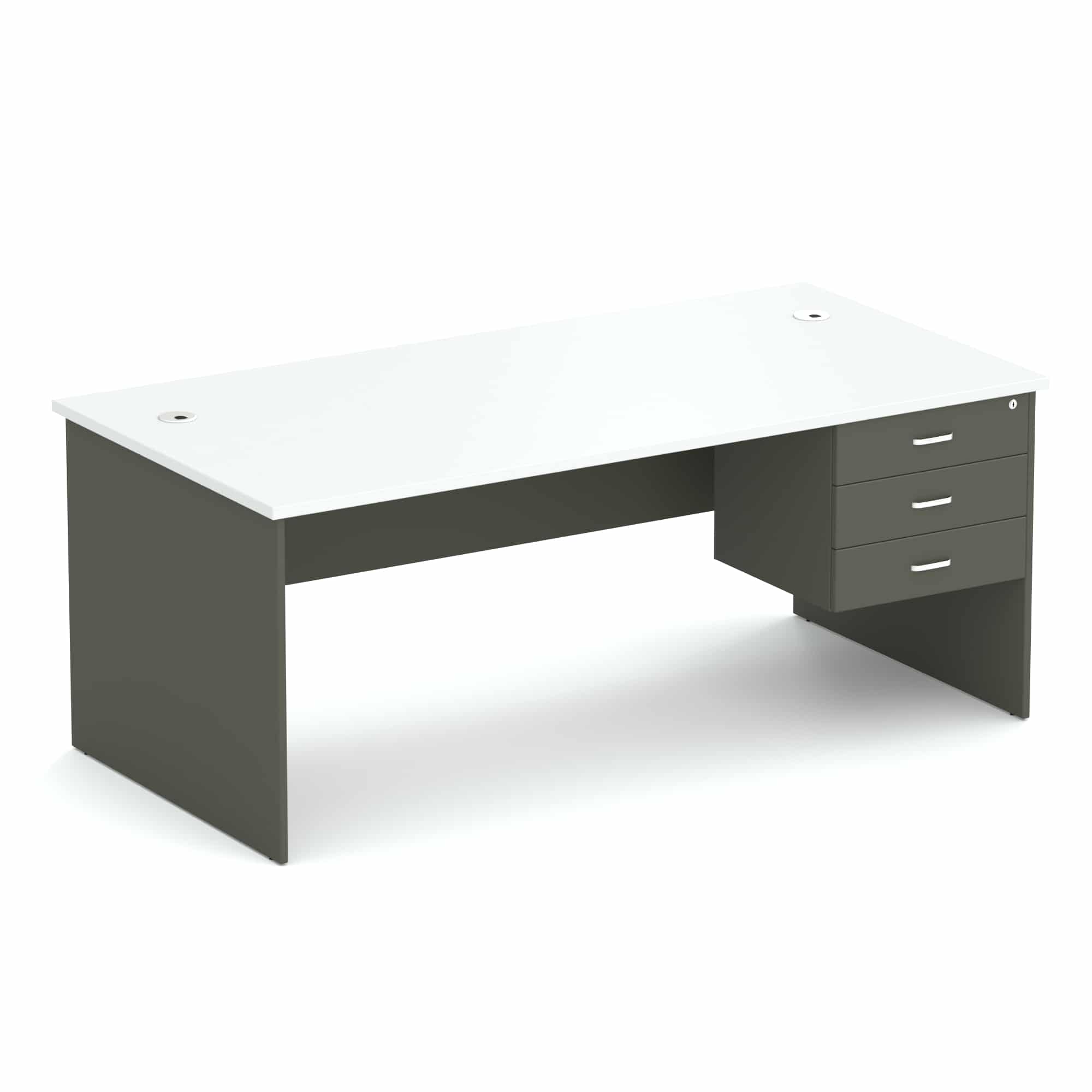 WON 189 Desk with fixed pedestal. White over charcoal